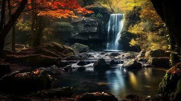 a beautiful waterfall in the forest with autumn colors generative ai photo