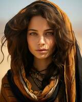 a beautiful woman with long hair in the desert generative ai photo