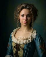 a beautiful young woman in a blue dress generative ai photo