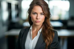 a beautiful young woman in a business suit generative ai photo