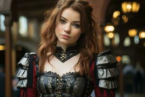a beautiful young woman in a medieval costume generative ai photo