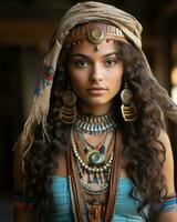 a beautiful young woman in an indian costume generative ai photo