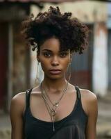 a beautiful young woman with an afro hairstyle generative ai photo