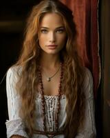 a beautiful young woman with long hair and a necklace generative ai photo