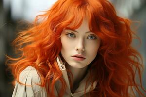 a beautiful young woman with long red hair generative ai photo