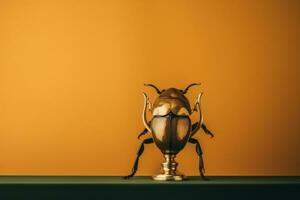 a beetle sitting on top of a trophy on an orange background generative ai photo