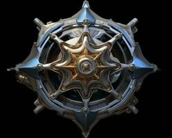 a blue and gold star shaped object on a black background generative ai photo