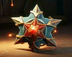 a blue and red star shaped object on the ground generative ai photo