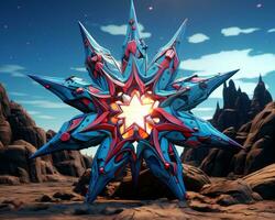 a blue and red star in the middle of a desert generative ai photo