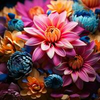 a bouquet of colorful flowers on a black background generative ai photo