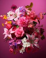 a bouquet of flowers on a pink background generative ai photo