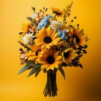 a bouquet of sunflowers on a yellow background generative ai photo