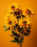 a bouquet of sunflowers against an orange background generative ai photo