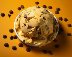 a bowl of ice cream with chocolate chips on top generative ai photo