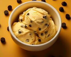 a bowl of ice cream with chocolate chips generative ai photo