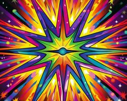 a bright star burst with many colors on a black background generative ai photo