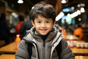 a boy wearing a grey jacket generative ai photo