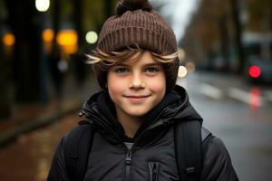 a boy wearing a beanie generative ai photo