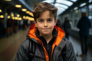 a boy wearing an orange and black jacket generative ai photo