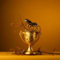 a bug is sitting on top of a golden trophy generative ai photo
