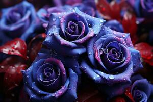 a bunch of purple roses with water droplets on them generative ai photo