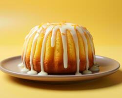 a bundt cake is sitting on a plate on a yellow background generative ai photo