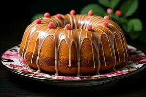 a bundt cake on a plate on a table generative ai photo