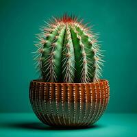 un cactus planta en un maceta en un verde antecedentes generativo ai foto