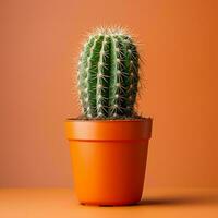 un cactus planta en un naranja maceta en un naranja antecedentes generativo ai foto