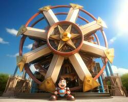 a cartoon character standing in front of a ferris wheel generative ai photo