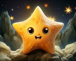 a cartoon star is smiling in front of some rocks generative ai photo