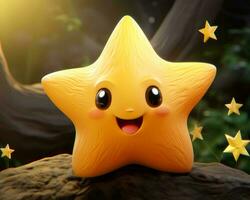 a cartoon star with a happy face sitting on top of a rock generative ai photo