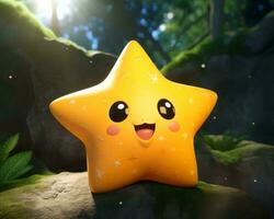 a cartoon star sitting on a rock in the forest generative ai photo