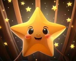 a cartoon star with a smiley face and stars in the background generative ai photo