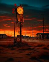 a clock on top of a pole in the middle of a desert generative ai photo