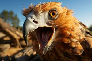 a close up of a bird with its mouth open generative ai photo