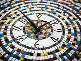 a close up view of a colorful mosaic clock generative ai photo