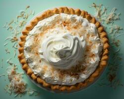 a coconut cream pie with whipped cream on top generative ai photo