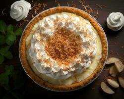 a coconut cream pie with whipped cream on top generative ai photo