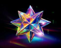 a colorful crystal star on a black background generative ai photo
