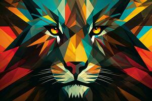 a colorful lion head with geometric shapes on it generative ai photo