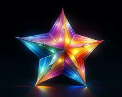 un vistoso origami estrella en un negro antecedentes generativo ai foto