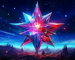 a colorful star in the shape of a star on top of a mountain generative ai photo