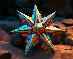 a colorful star is sitting on top of some rocks generative ai photo