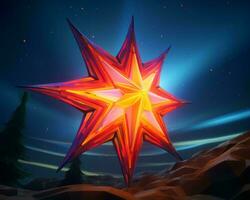 a colorful star on top of a mountain in the night sky generative ai photo