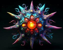 a colorful star shaped object with a red and blue gem in the center generative ai photo