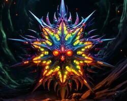 a colorful star with glowing eyes in the dark generative ai photo