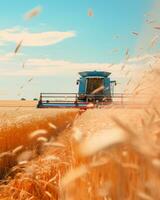 a combine harvester in the middle of a wheat field generative ai photo