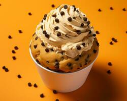 a cup of ice cream topped with chocolate chips generative ai photo