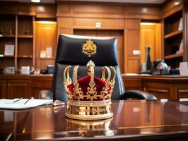 a crown sits on top of a desk in an office generative ai photo